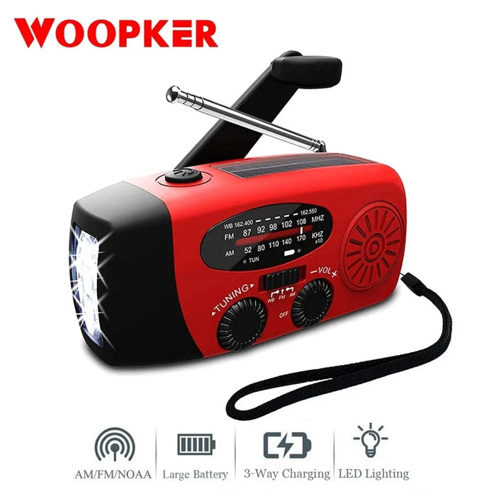Mini Solar Crank Radio — AM/FM & 7‑Channel NOAA, USB Phone Charger, 3‑LED Torch, Waterproof