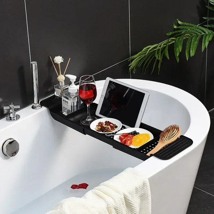 Extendable Bath Tray — Adjustable Bathtub Shelf, Towel & Book Holder (White or Black)