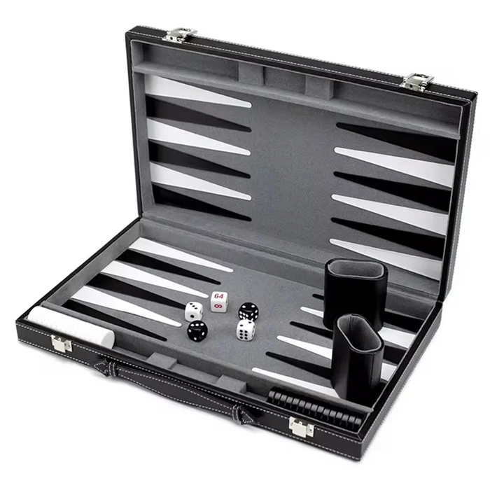 Classic Backgammon & Chess Set in Folding PU Leather Case – Portable Travel Game