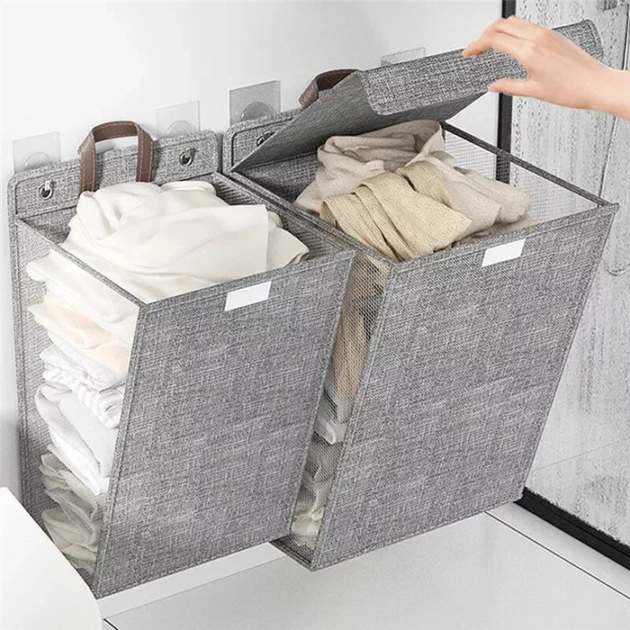 Foldable Adhesive Wall Laundry Hamper – Punch-Free Mesh Basket