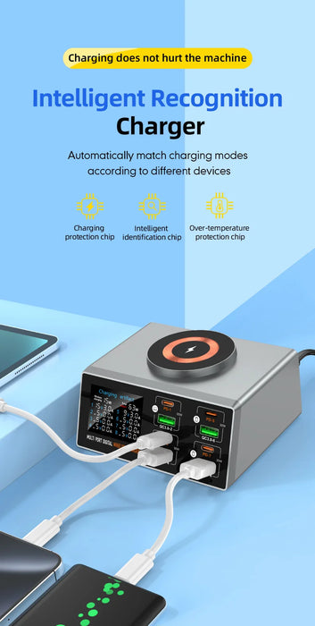 140W 8‑Port GaN Fast Charger Station with Qi2 Wireless Pad — Travel & Home