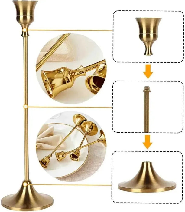 Vintage Elegant Tabletop Candle Holders – Metal & Aluminium, Single or 3‑Piece Sets