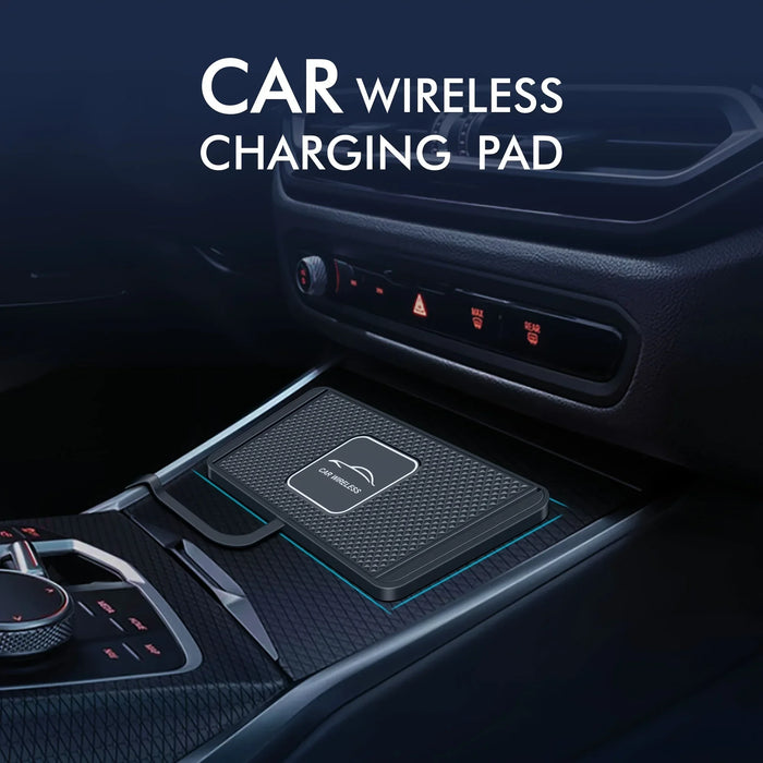 15W Qi Wireless Car Charger Pad with USB — QC3.0 Input, Compatible with iPhone 11–16 & Qi Devices