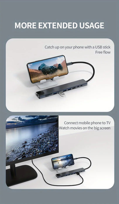 10-in-1 USB-C Hub – 4K@30Hz HDMI-Compatible Docking Station with PD 100W, RJ45 & USB 3.0