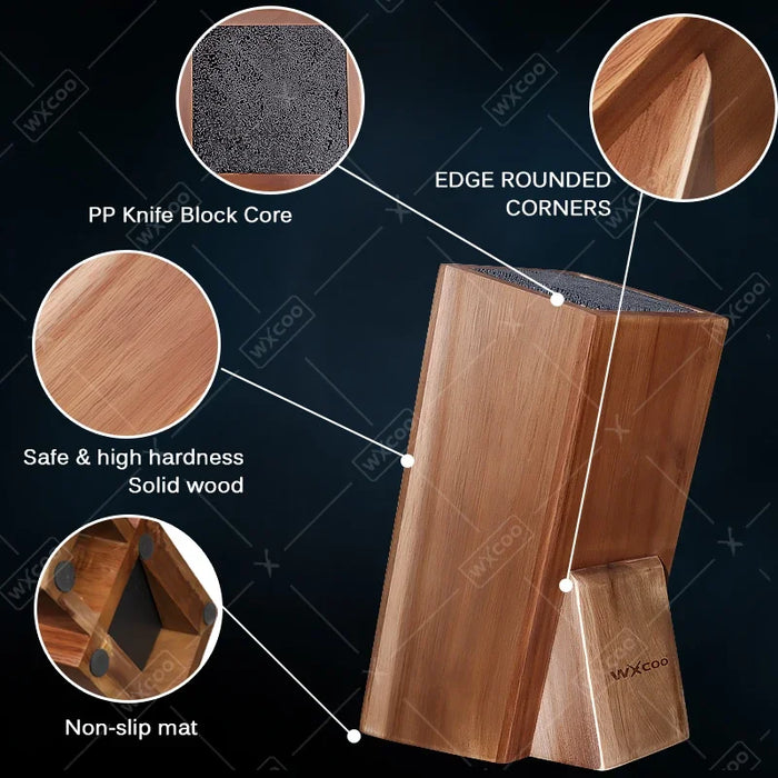 Acacia Wood Universal Knife Block with Removable Bristle Insert