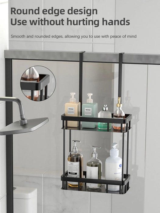 QH Dual-Tier Shower Caddy — Metal & Plastic Bathroom Shelf (Wall or Over-Door)