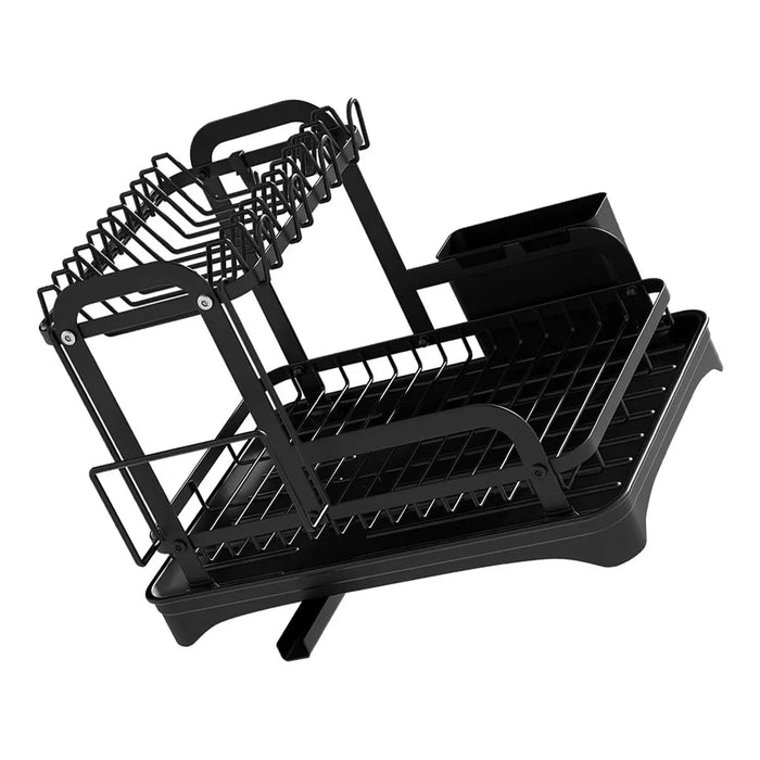 2-Tier Wrought Iron Dish Drainer with 360° Drainage & Drainboard