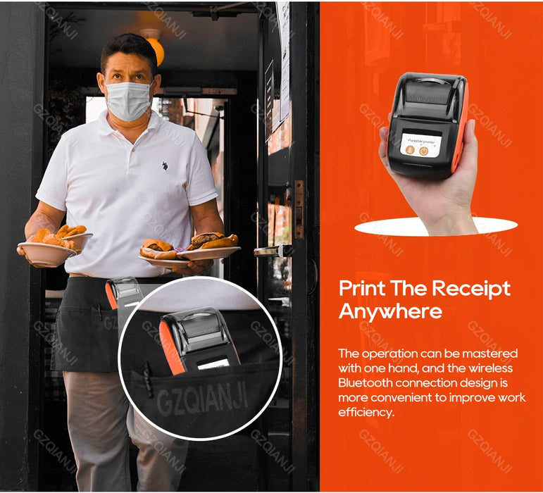 58mm Mini Thermal Receipt Printer – Bluetooth & USB, Mobile POS for Android/iOS/Windows