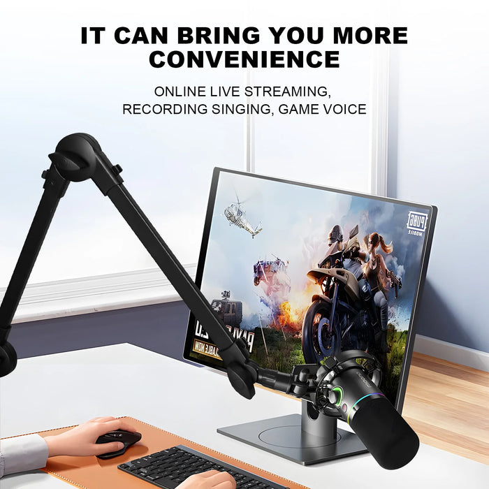 360° Microphone Boom Arm — Adjustable Desktop Mic Stand (Black)