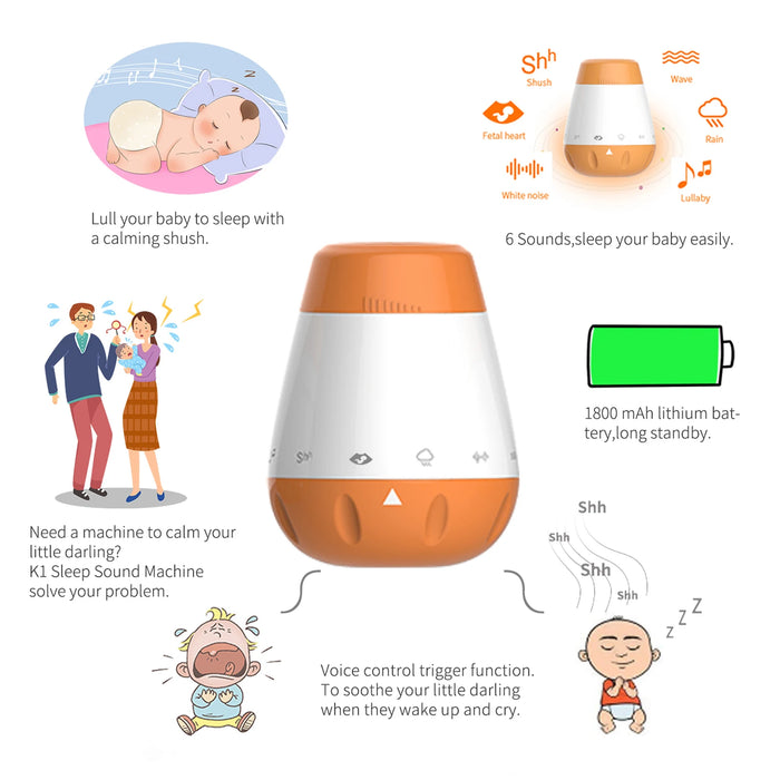 White Noise Sleep Machine for Babies — Voice‑Activated, Rechargeable