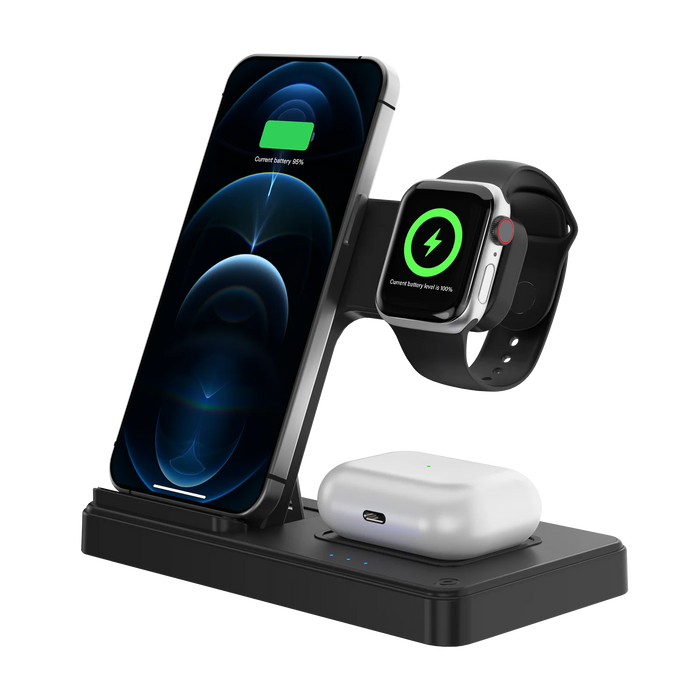 3-in-1 Magnetic Foldable Wireless Charger — 18W Fast Charge for iPhone, iWatch & AirPods