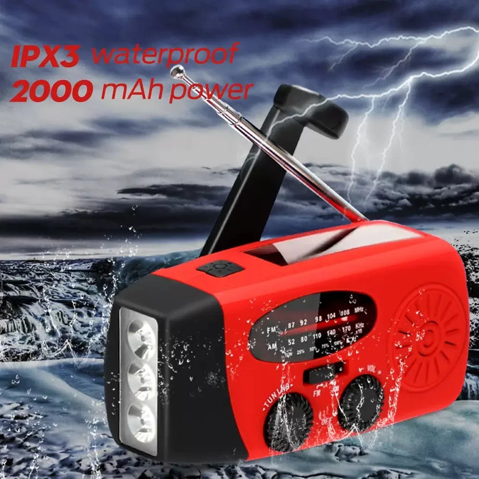 2000mAh Hand‑Crank Emergency Radio with LED Torch, USB & Solar Charging