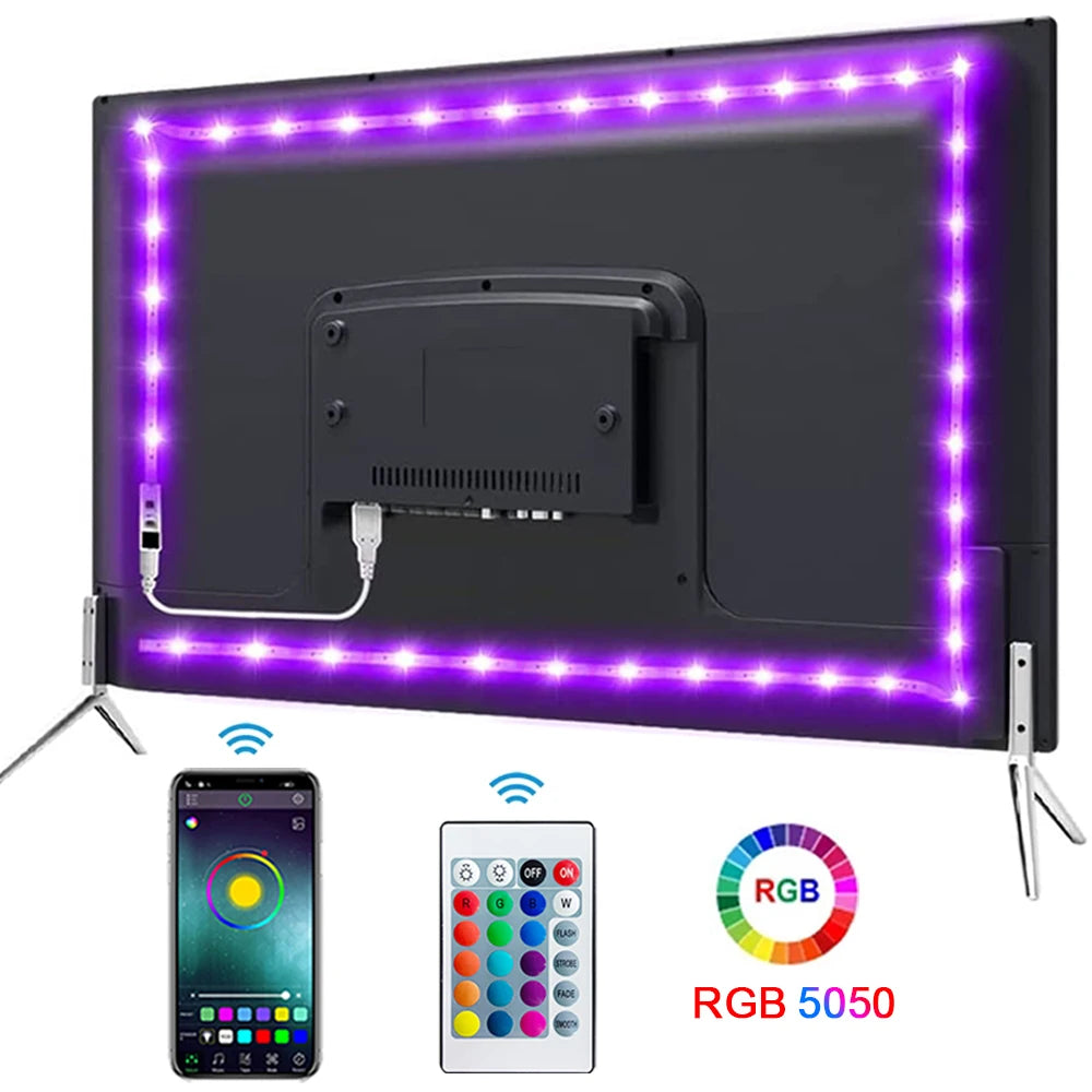 Tira de luz LED 5050 SMD 5V modelo - cinta Bluetooth USB lámpara flexible con respaldo adhesivo - solución de iluminación perfecta para TV y escritorio