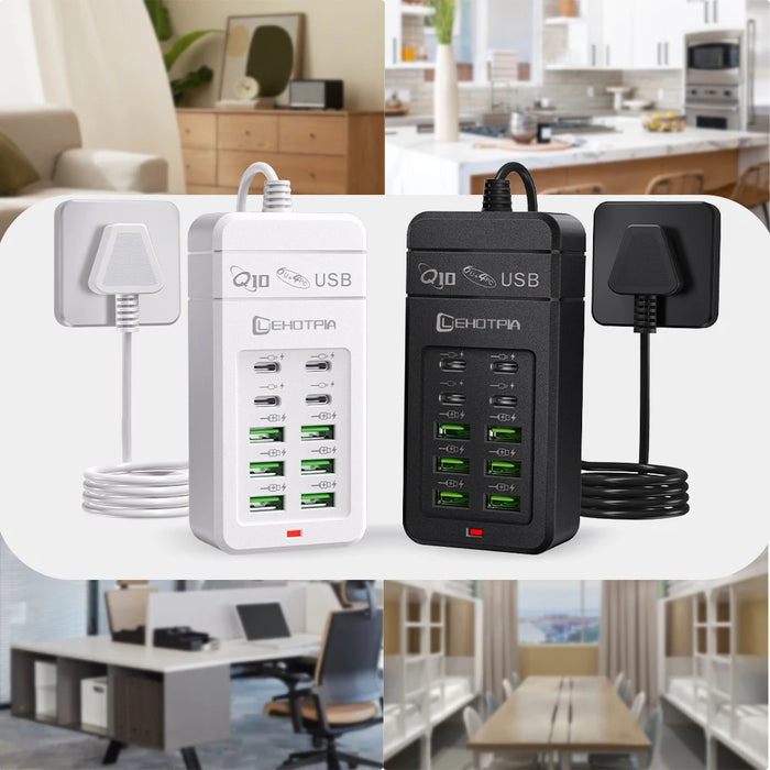 Portable Power Strip with USB‑A & USB‑C — 1.2m Cable, EU/UK/US Plug