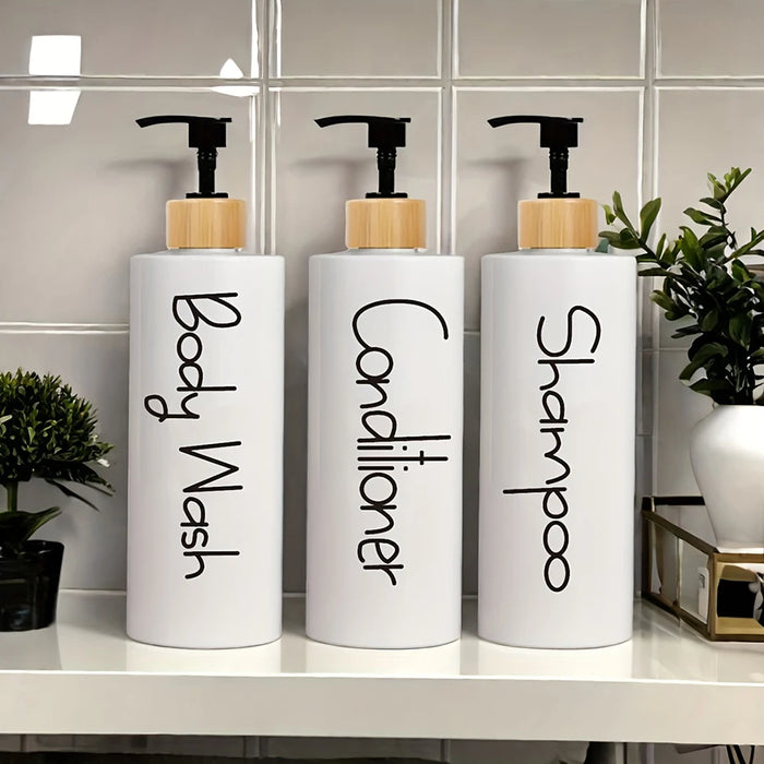 3-Pack Refillable Hand Pump Soap Dispensers – 500ml, Bamboo & Plastic