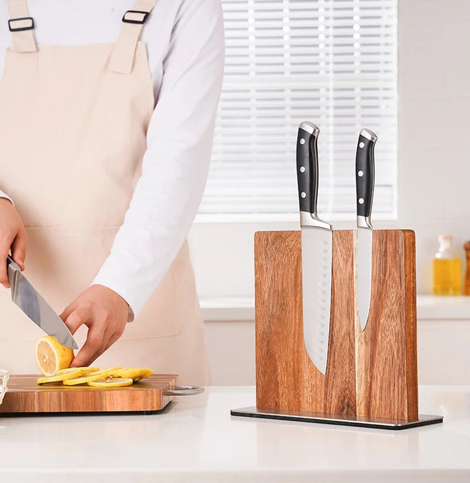 Acacia Wood Magnetic Knife Block – Modern Kitchen Holder with Strong Magnets