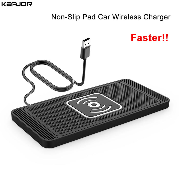 Silicone Car Wireless Charging Pad — Non‑Slip 15W Qi Fast Charger for iPhone, Samsung & Xiaomi