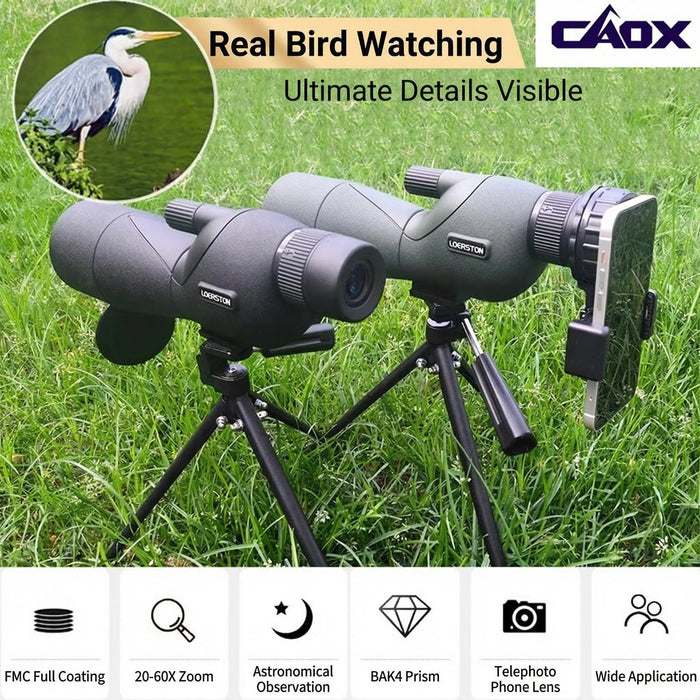 25–75x60 ED Zoom Monocular Telescope — BAK4 Prism, Waterproof & Fogproof