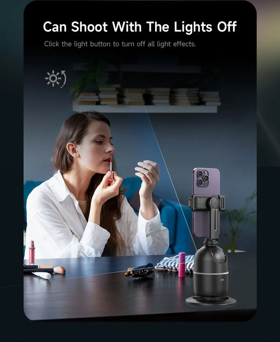 P03 360° Auto Face-Tracking AI Phone Gimbal — Desktop Tripod Holder for Vlog & Live