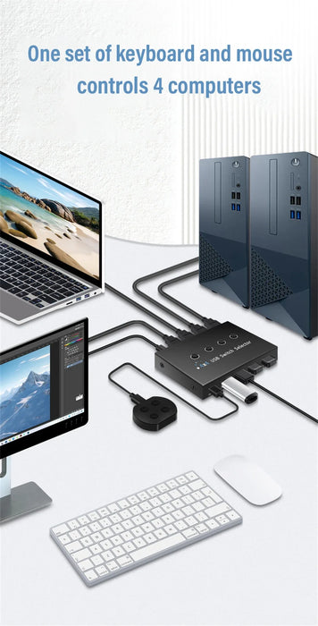 4 In 4 Out KVM USB3.0 Switch Shared Controller Hub Adapter USB2.0 Printer Splitter Switcher for PC Laptop Keyboard Mouse Monitor