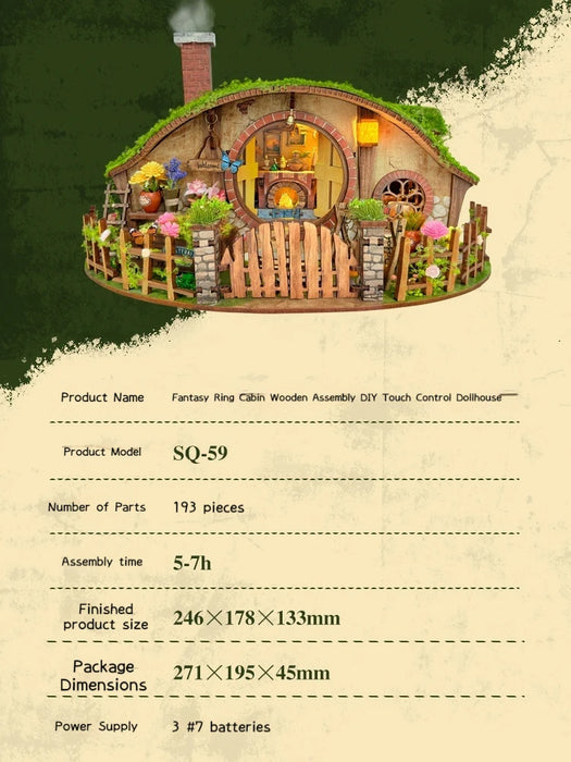 Wooden DIY Magic Ring House Miniature – Handmade Forest Casa Bookends