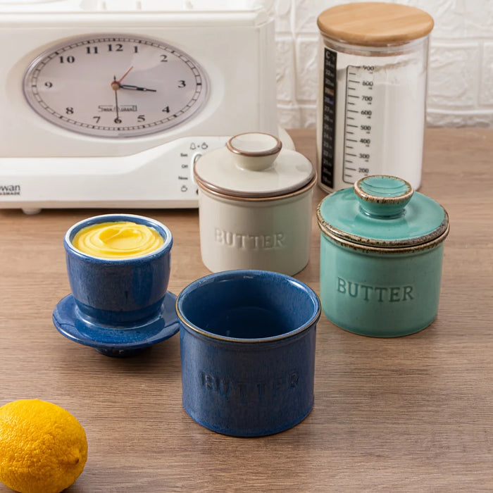 Ceramic Yellow Butter Dish with Lid — Kiln‑Turned Round Countertop Storage