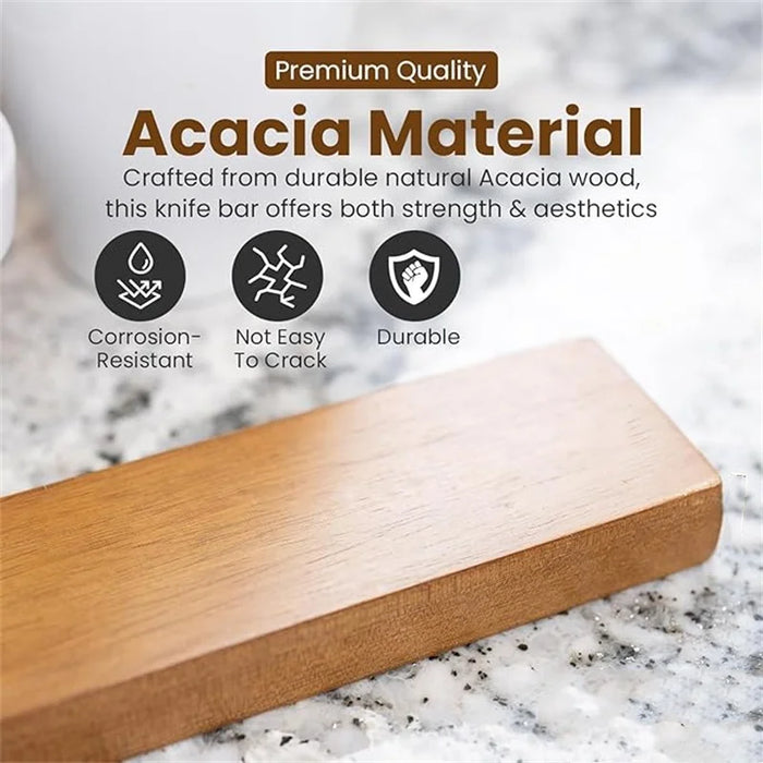 16in Acacia Magnetic Knife Holder — Neodymium Block Magnet