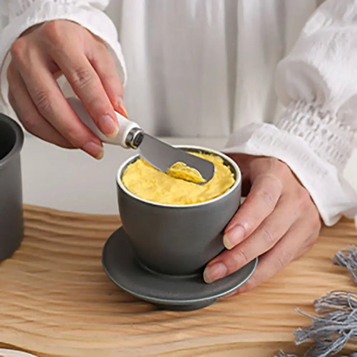 Ceramic Butter Cup with Lid — 350ml Sealed Butter Storage, Blue/Pink/White/Grey