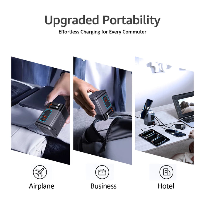 6‑in‑1 Charging Station with Retractable USB‑C — Multi‑Device Power Tower