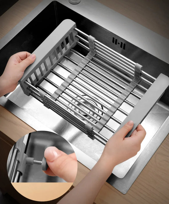 Adjustable Stainless Steel Extension Sink Rack — Foldable Dish & Fruit Drainer