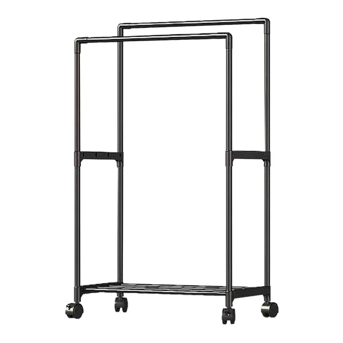 Double‑Rod Mobile Clothes Rack with Wheels — Black Metal