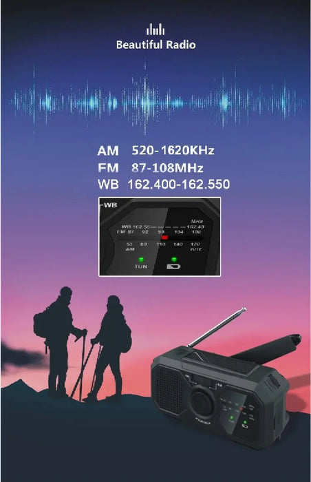 Portable Solar Emergency AM/FM Radio with Hand Crank, USB-C Charger and Torch