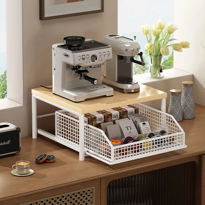 2026 Kitchen Countertop Organiser Rack — Pull-Out Shelf for Microwave, Coffee Machine & Printer