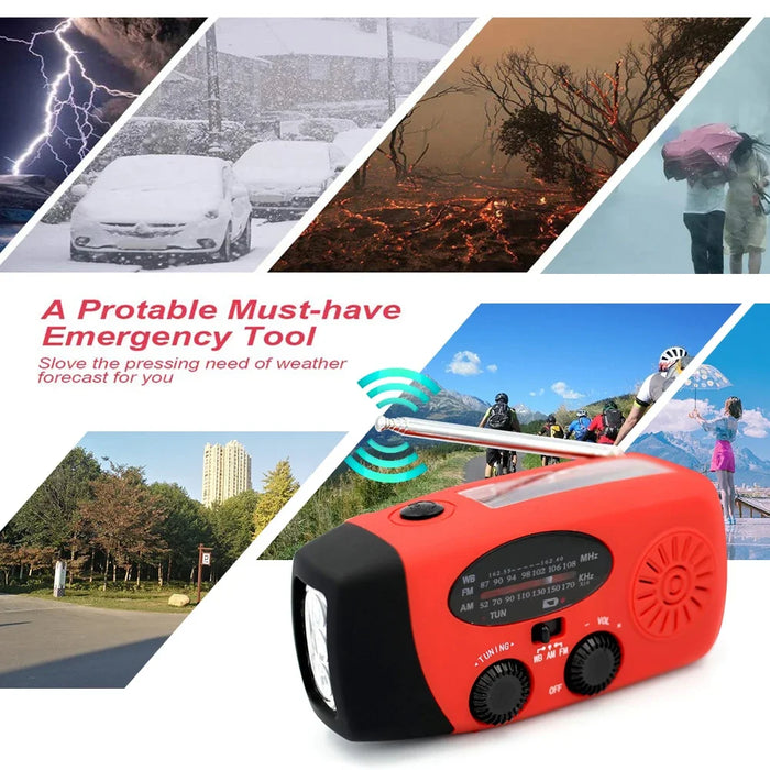 2000mAh Hand‑Crank Emergency Radio with LED Torch, USB & Solar Charging