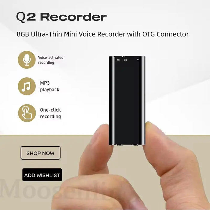 Ultra-slim Mini Voice Recorder — 4/8/16/32GB, One-button WAV/MP3 Player