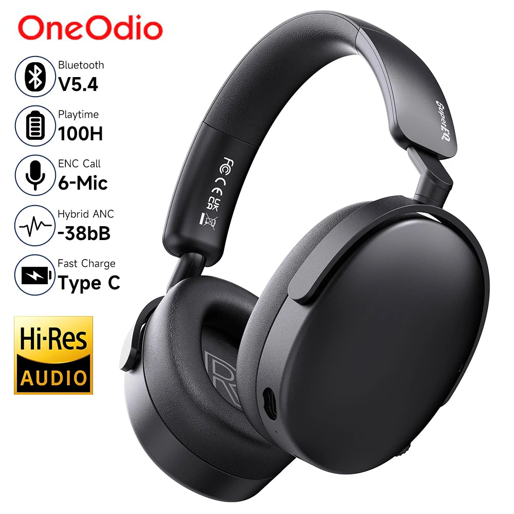 Oneodio SuperEQ A200 - Auriculares inalámbricos Bluetooth 5.4 con cancelación activa de ruido híbrida y audio Hi-Res - Auriculares supraaurales perfectos con 6 micrófonos AI ENC para entusiastas acústicos