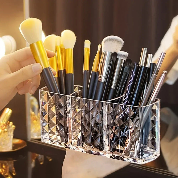 Clear Acrylic-Style Make-up Brush & Lipstick Organiser — Desk Cosmetic Holder