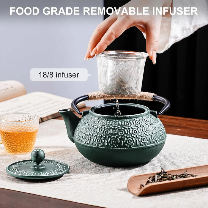 Cast Iron Teapot 900ml — Sakura Pattern with Tea Strainer