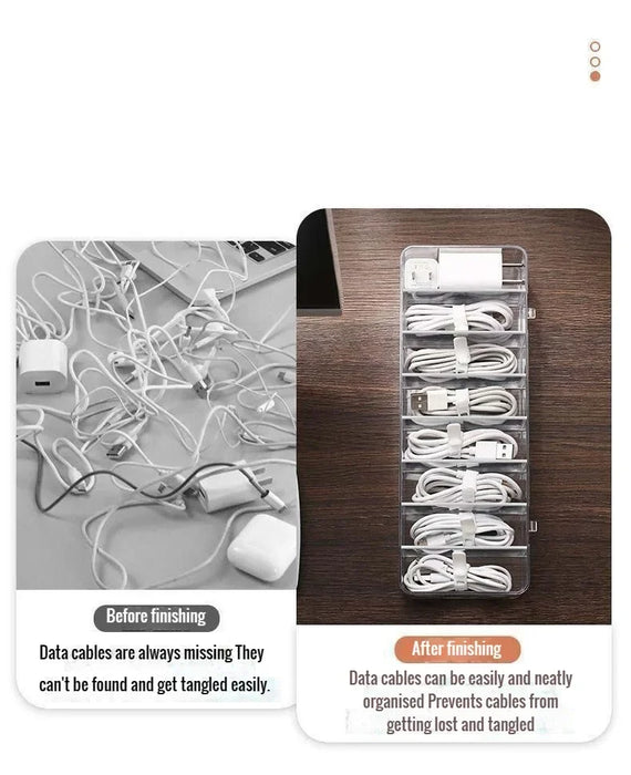 8-Compartment Transparent Acrylic Cable Organiser Box with Dustproof Cover