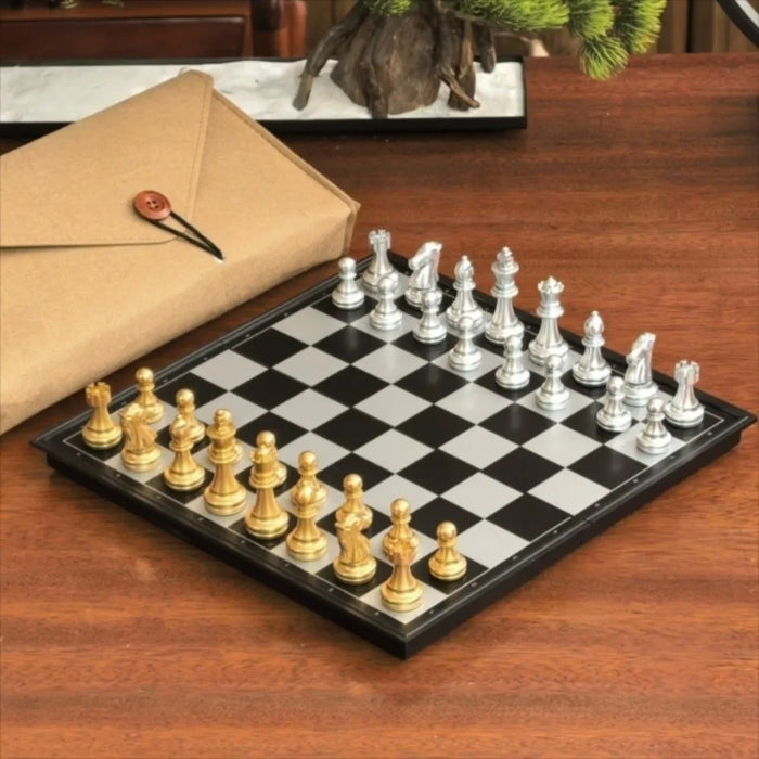 Magnetic Folding Chess Set — 25cm or 32cm, Gold & Silver Plastic Travel Board
