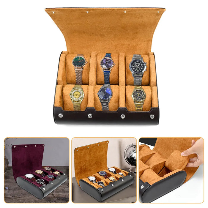 6-Slot PU Leather Watch Travel Case – Roll Organiser for Men & Women