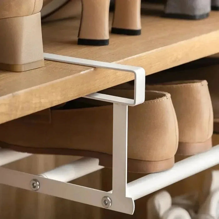 Adjustable Bamboo Shoe Rack – Space-Saving Double-Layer Wardrobe Organizer (White)