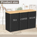 3‑Piece 1 L Coffee, Tea & Sugar Canisters with Airtight Bamboo Lids — Metal Storage Jars