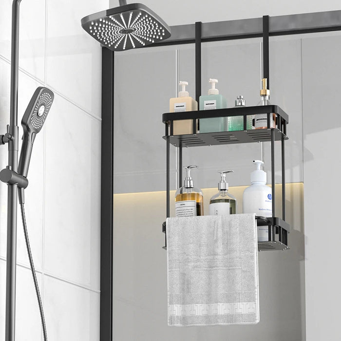 QH Dual-Tier Shower Caddy — Metal & Plastic Bathroom Shelf (Wall or Over-Door)
