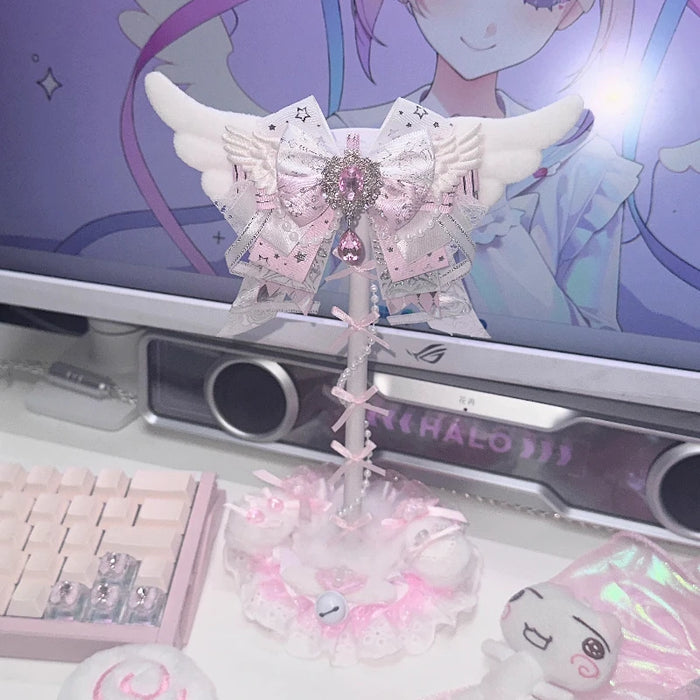 Pink Lace Angel Wings Headphone Stand — Kawaii Gaming Headset Holder