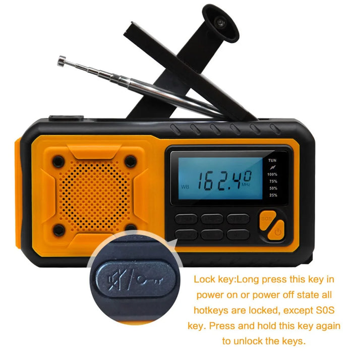 4000mAh Emergency Solar Radio with Hand Crank — AM/FM Weather Radio, LED Reading Light & Phone Charger