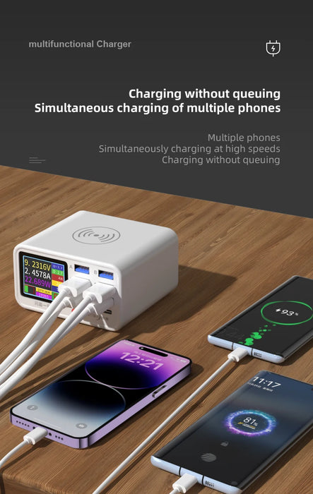 8-Port Wireless Fast Charging Station — 15W Wireless, 65W Total, PD & QC