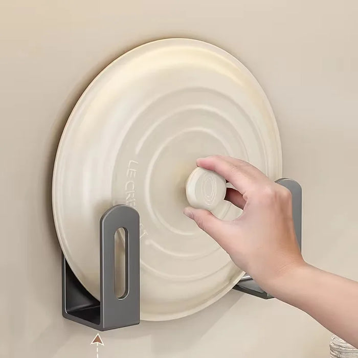 2-pack Pot Lid & Cutting Board Holder — Wall-Mounted Metal Rack (Black or Grey)
