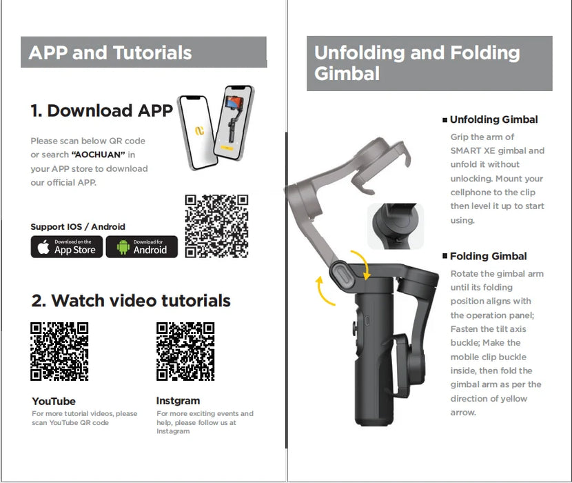 3-Axis Handheld Gimbal Stabiliser SmartXE — AI Face Tracking for iPhone & Android