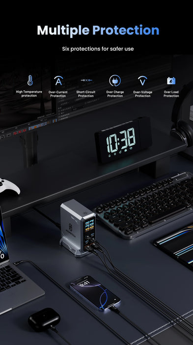 240W GaN Desktop Charger — 6‑Port (4×USB‑C, 2×USB‑A), 140W PD3.1 & PPS